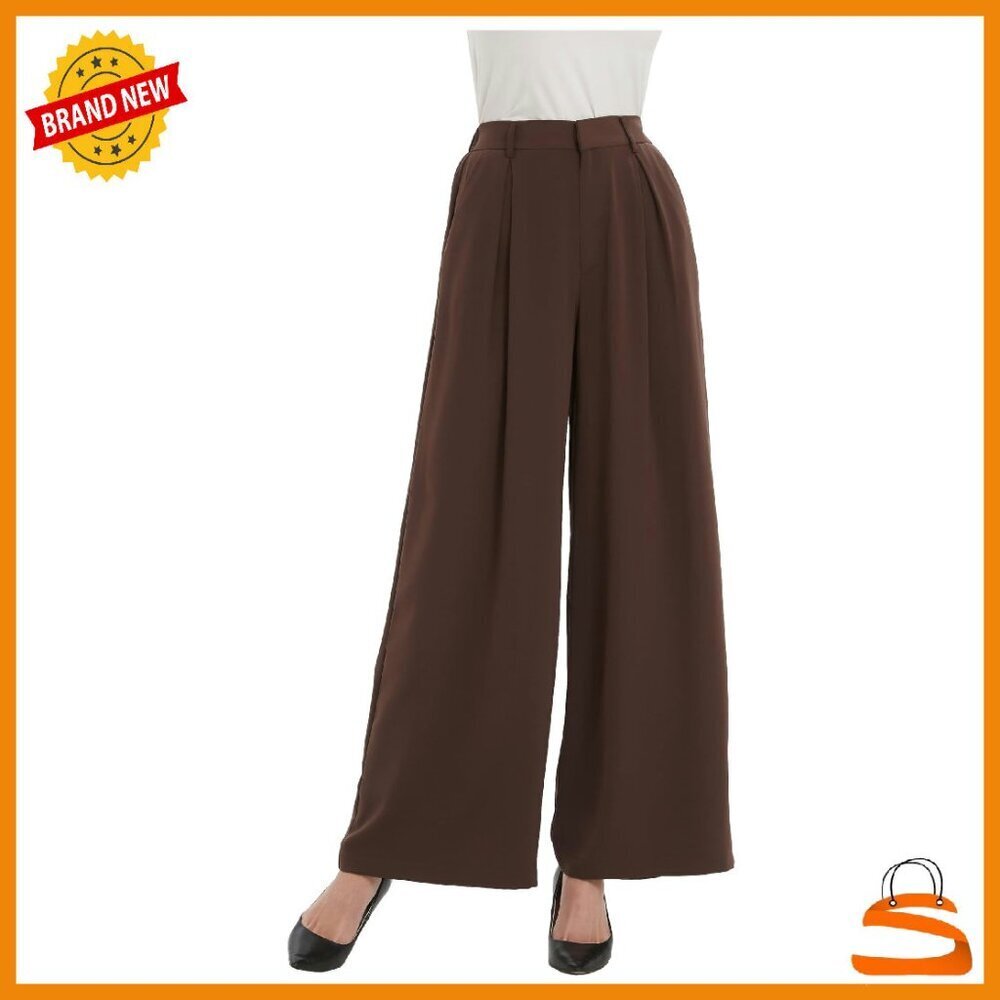 High Waist Wide Leg Palazzo Pants, Flowy Fabric, Zip Closure, Side Pockets